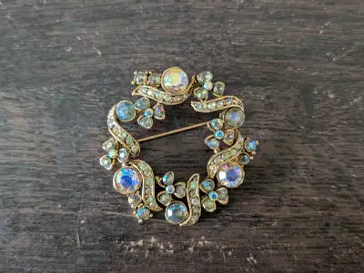 Vintage Rhinestone Wreath Brooch, View more