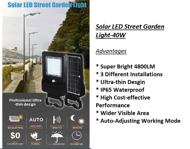 Solar LED Street Garden Lights - 40W in Outdoor Lighting in Mississauga / Peel Region
