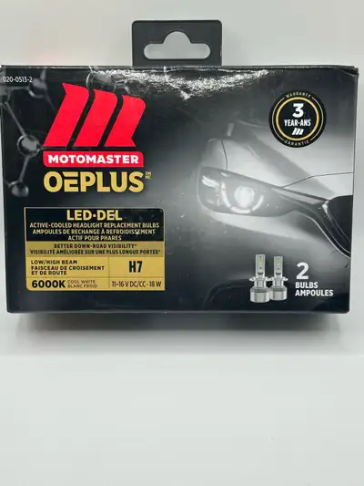 This is a new Motomaster OE Plus H7 LED bulb, perfect for upgrading your vehicle's headlights with a...