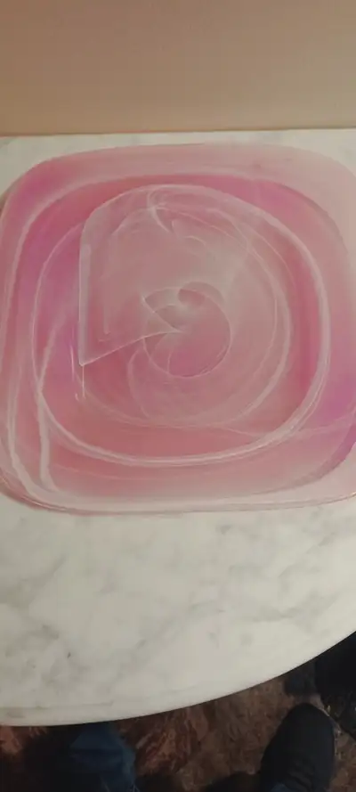 Decorative Square Pink Art Glass Platter with Swirled Marbling, View more