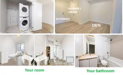 A (future) room for rent in a 2-bedroom plus Den, 2-bathroom condo for single occupancy. Note: The u...
