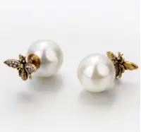 New Dior Pearl & Bee Tribales Earrings 925 Silver Stud