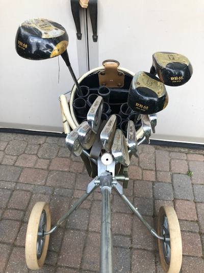 Vintage 1980s Northwestern Golf Clubs with Cart, View more