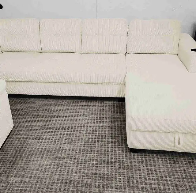 Bright Beige Sectional Sofa with Up Lift Storage Chaise On Sale  in Couches & Futons in Kingston - Image 2