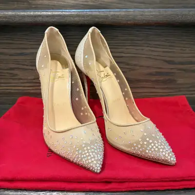 Christian Louboutin - Follies Strass - 100mm - NEW - Size 38 - 100 mm Pumps - retail for $1695 + tax...