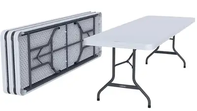 8' Table with Folding legs, Gray, View more