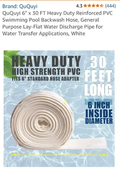 6" x 30 FT Heavy Duty Reinforced PVCSwimming Pool Backwash Hose,, View more