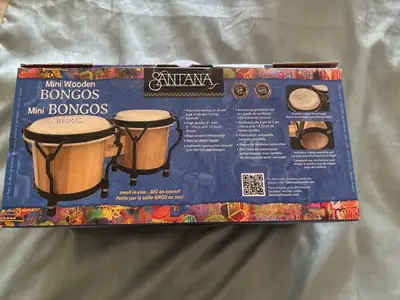 Santana mini wooden bongos. Brand new, still in sealed box.