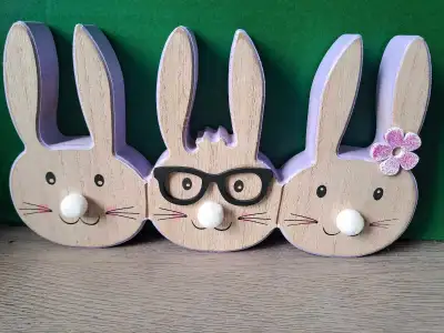 NEW Bunnies wooden deco, View more