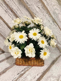 Large Floral arrangement White flowers in Wicker basket