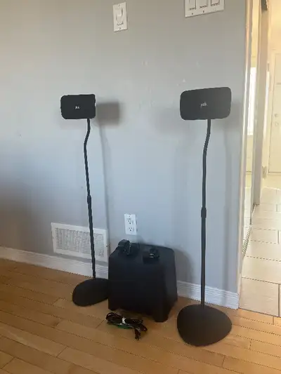 Polk audio wireless surround speakers(TSB3) and Polk Audio wireless subwoofer (TSB2) with Sanus Vuep...