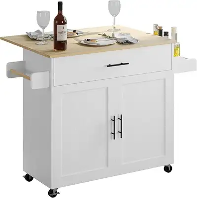 Table Îlot de Cuisine Roulante avec Comptoir Rabattable – 47,25", View more