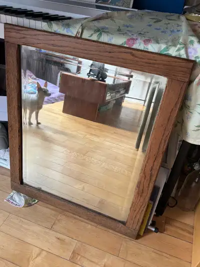 Vintage mirror with wood frame, View more