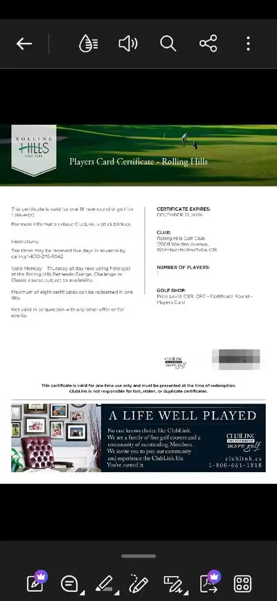 Rolling hills golf course certificates, View more