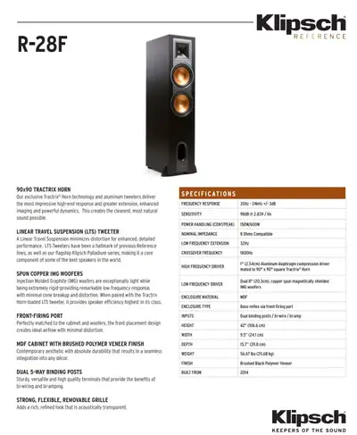 Klipsch R-28F floor speakers (two - like new), View more