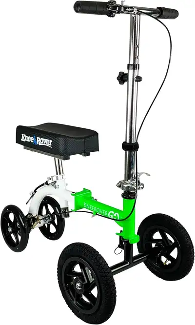 Compact and Portable Knee Scooter with all terrain Front Wheels. Knee Rover GO HYBRID knee walker is...