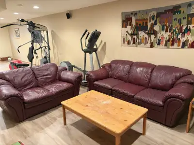 Leather couch and love seat, View more