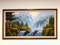 Large mountain river oil painting