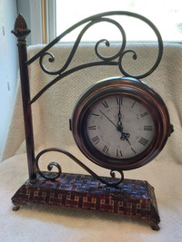New Condition! Fancy Brown Metal Two-Faced Carriage Type Clock