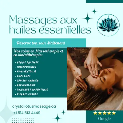 Please for appointment/avaibilities visit the website crystallotusmassage.ca Professional massage th...