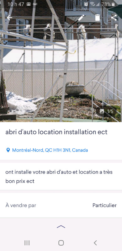 Vente location tempo abris d auto  dans Outils d'extérieur et entreposage  à Ville de Montréal