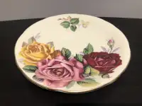 Aynsley red pink yellow cabbage rose saucer