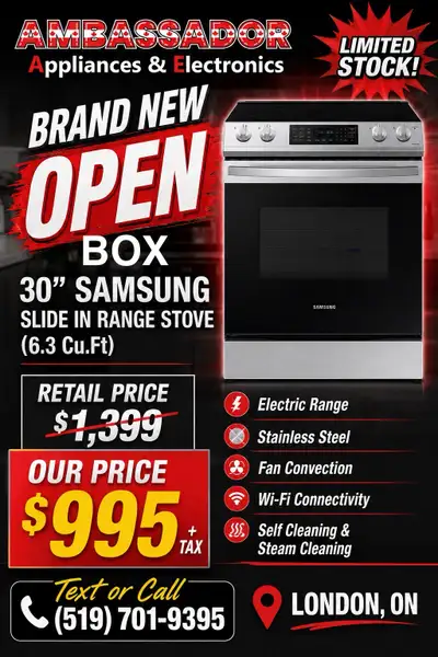 NEW 30” Samsung Slide In Electric Range Stove (6.3 Cu.Ft), View more