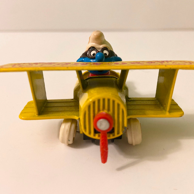 Vintage 1982 ERTL Smurfs Diecast Aero Smurf Yellow Plane Toy in Toys & Games in City of Toronto - Image 4