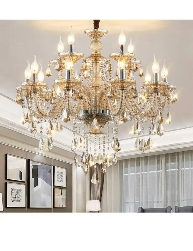 LED E12 LED 3 Brightness Cognac Color Crystal Candle Chandelier  in Indoor Lighting & Fans in Hamilton - Image 2