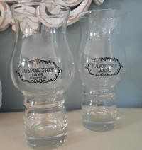 Pair of vintage 70s Kapok Tree Inns Hurricane glasses barware