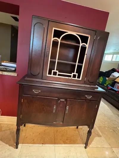 Vintage Wooden Hutch and Buffet Cabinet, View more