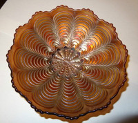 FS:  Fenton Carnival Glass Bowl - Rare Peacock Tail Pattern