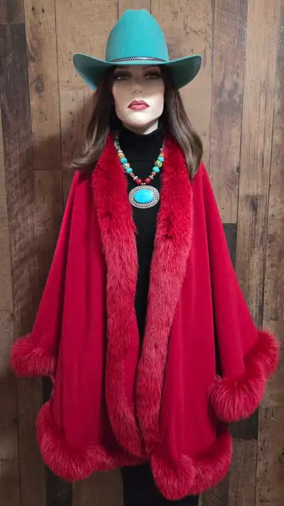 Red cape with red fox fur trim , View more