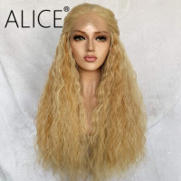 ALICE Lace Front Blonde Wig, 24″ Long Curly Blonde Mixed Orange