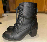 US Size 6 1/2 Black 2.5” Heel Combat Boots