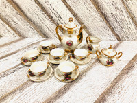 1980s Courting Couple Japan hand painted Tea set, Gold rim