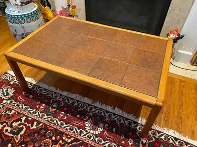 Scandinavian Teak wood coffee table with ceramic tile inserts, View more
