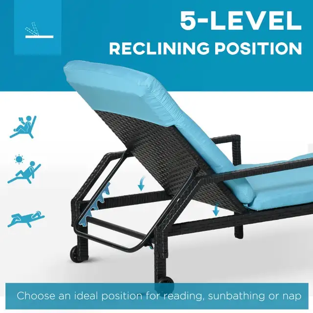 Wicker Chaise Lounger PE Rattan Outdoor Lounge Chair Garden Chai in Chairs & Recliners in Markham / York Region - Image 5