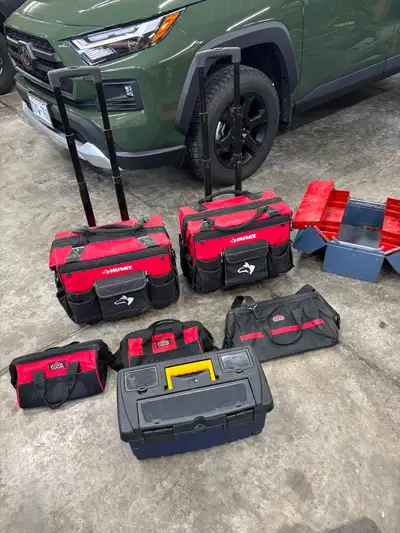 Various tool boxes and tool bags. Selling together as a lot. 150 dollars for everything .