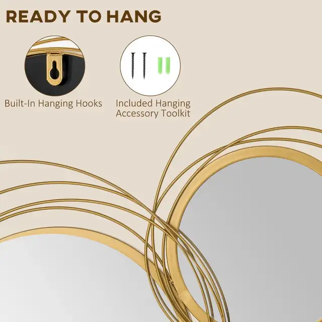 Metal Wall Art Gold Frame Circle Bathroom Mirror Decor Home Hang in Home Décor & Accents in Markham / York Region - Image 4