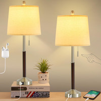 New Modern Bedside Table Lamps;Set of 2 w/ USB Ports & Outlets