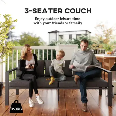 3-Seat Aluminum Outdoor Couch Patio Sofa with Cushions, Wide Sea, View more
