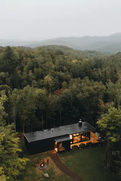 Luxury cabin with private hot tub and fireplace. Kabinhaus is located in La Conception, Quebec, abou...