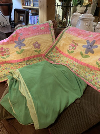 Twin size apple green duvet cover & 2 quilted shams