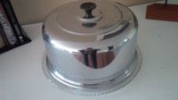 Full Size Cake Plate/Saver Stainless Steel Top Glass Plate Below