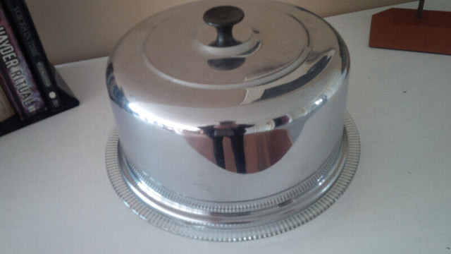 Full Size Cake Plate/Saver Stainless Steel Top Glass Plate Below in Arts & Collectibles in Stratford