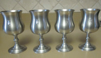 FOUR PEWTER WINE GLASSES