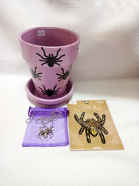 Spiders purple Planter, Necklace, Patch Gothic Gift Set!