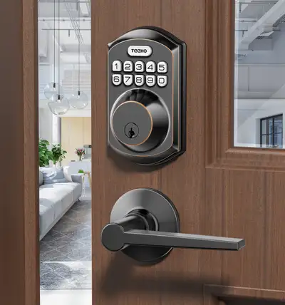 This TECHO Keypad Digital Deadbolt with Lever provides a secure and convenient way to access your ho...