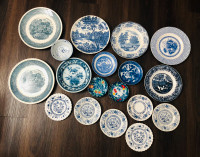 Assorted Lot of vintage midcentury Blue White porcelain plates